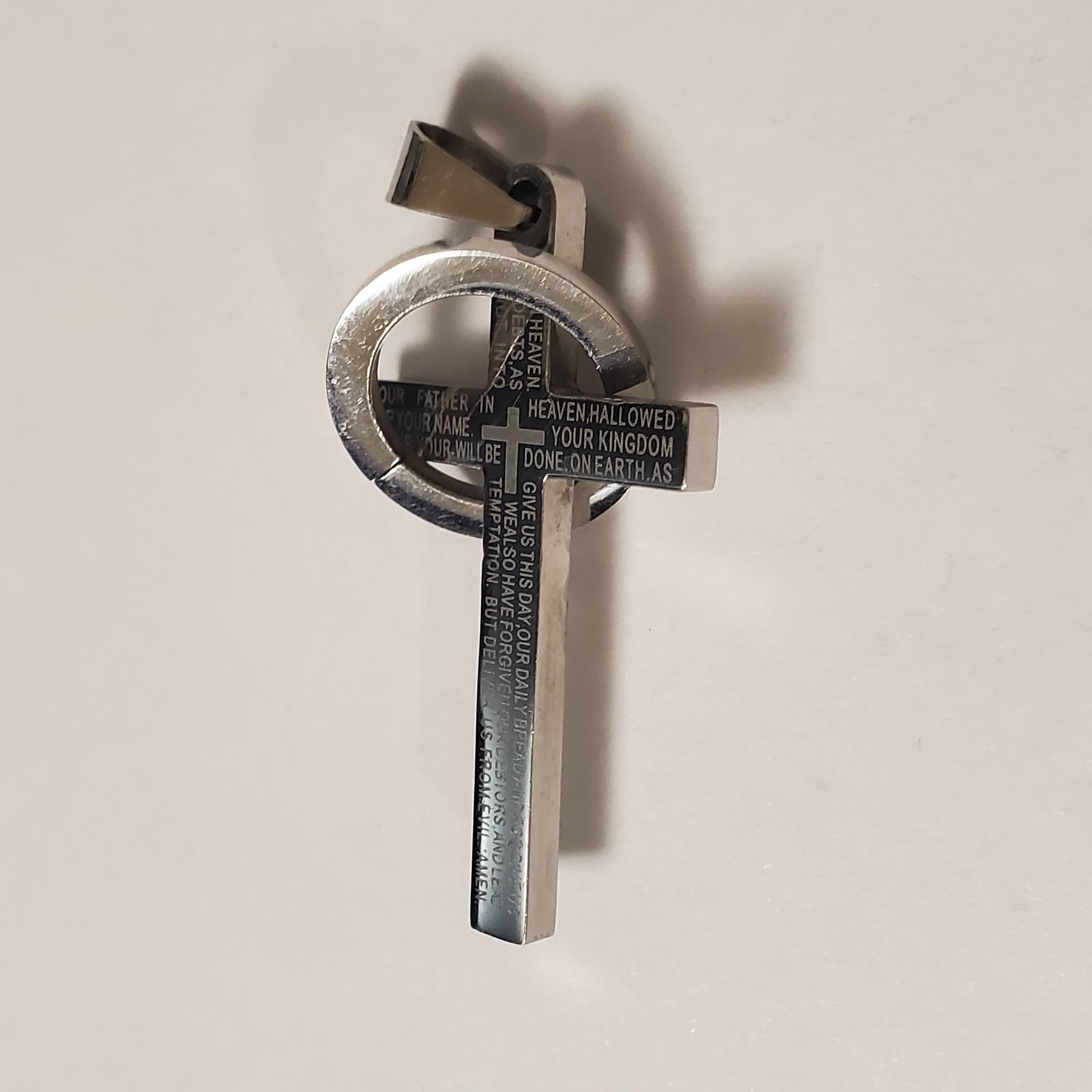 Engraved Silver Toned Cross Pendant